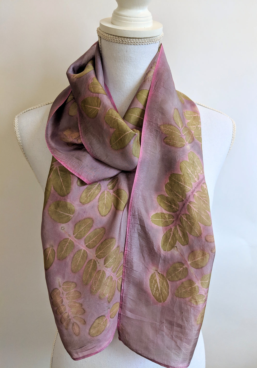 Silk Habotai Naturally Dyed & Eco-Printed scarf