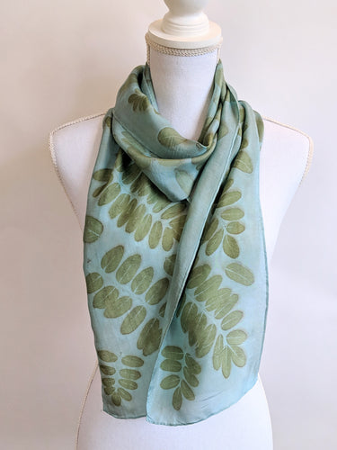 Silk Habotai Indigo Dyed Eco-Printed Scarf