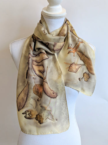 Silk Habotai Naturally Dyed & Eco-Printed Scarf