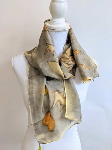 Silk Habotai Naturally Dyed & Eco-Printed Scarf