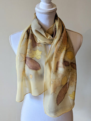 Silk Chiffon Naturally Dyed & Eco-Printed Scarf