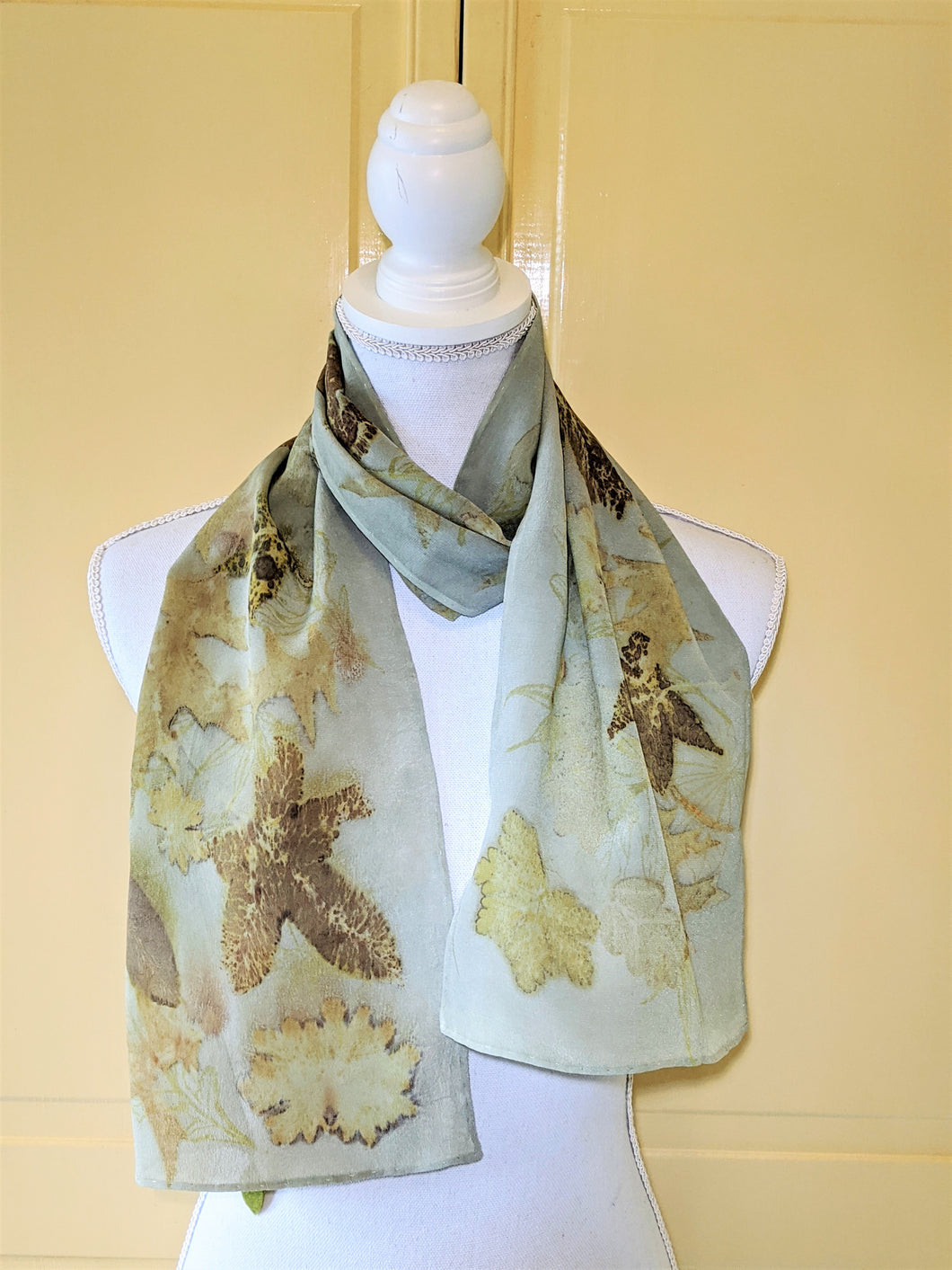 Silk Chiffon Scarf Indigo Dyed & Eco-Printed