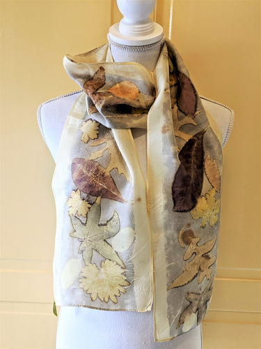 Silk Habotai Scarf Naturally Dye and Eco-Printed