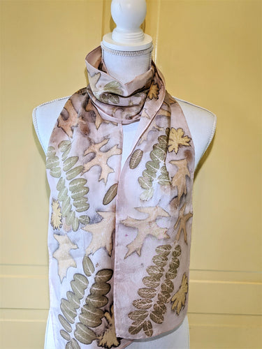 Silk Habotai Naturally Dyed and Eco-Printed Scarf