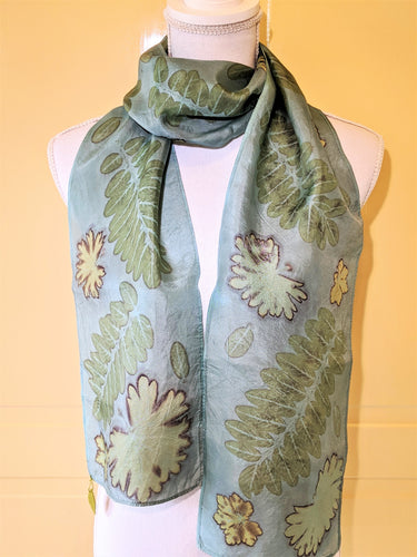 Silk Habotai Indigo Dyed & Eco-Printed Scarf