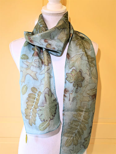 Silk Habotai Indigo Dyed & Eco-Printed Scarf