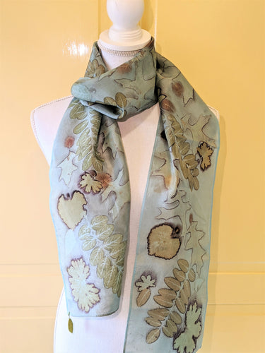 Silk Habotai Indigo Dyed & Eco-Printed Scarf