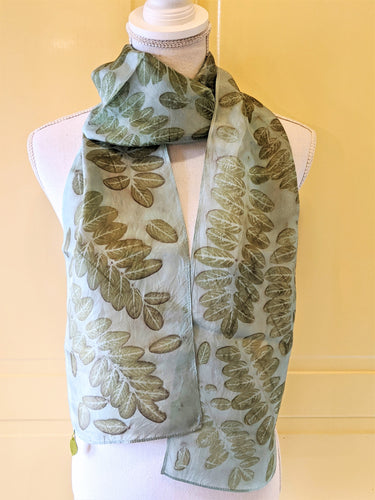 Silk Habotai Indigo Dyed & Eco-Printed Scarf