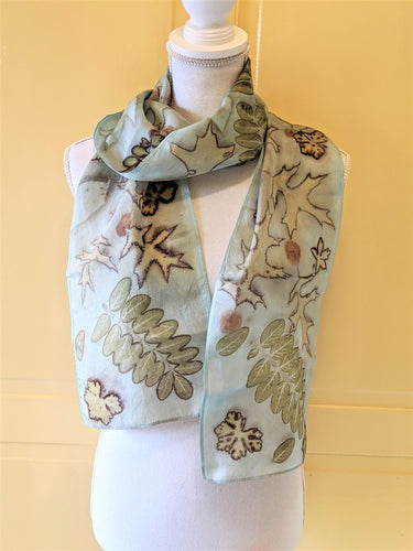 Silk Habotai Indigo Dyed & Eco-Printed Scarf