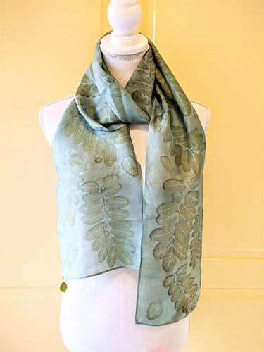 Silk Habotai Indigo Dyed & Eco-Printed Scarf