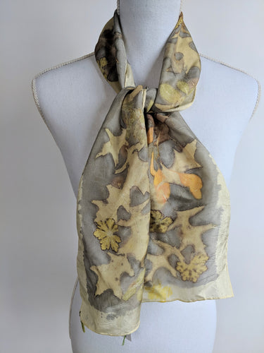 Silk Habotai Naturally Dyed and Eco-Printed Scarf